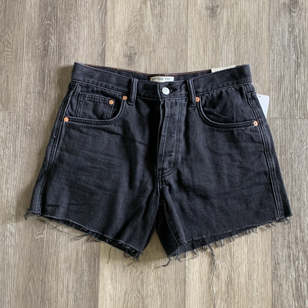 FREE PEOPLE Ivy Mid Rise Denim Shorts Faded Black Room Rocker - Picture 4 of 8